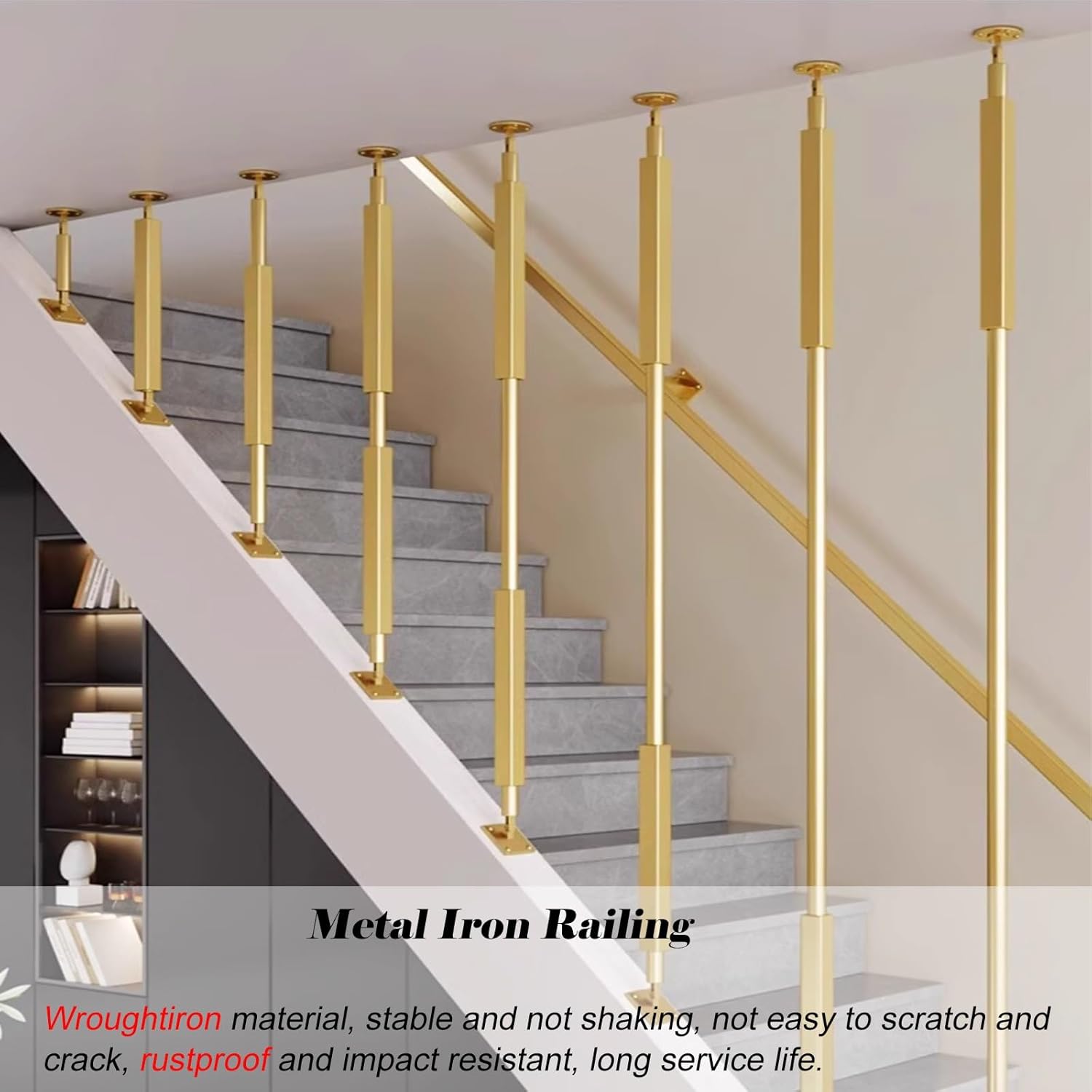 Customizable Iron Stair Railing Balusters, 20-240 CM Height Post Spindles for Level & Slope Stairs - Durable, Stylish, Perfect for Home Renovation (1 pc)