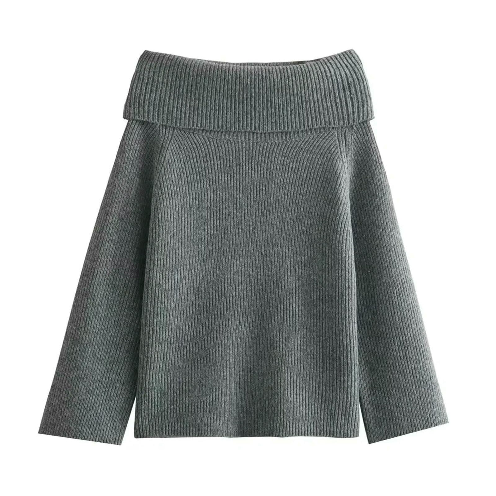 CHENSHI Maglione Donna Moda con Spalle Scoperte Pullover Lavorato A Maglia Maniche Lunghe Autunno Maglieria Casual Femminile Chic Top-Grigio-s