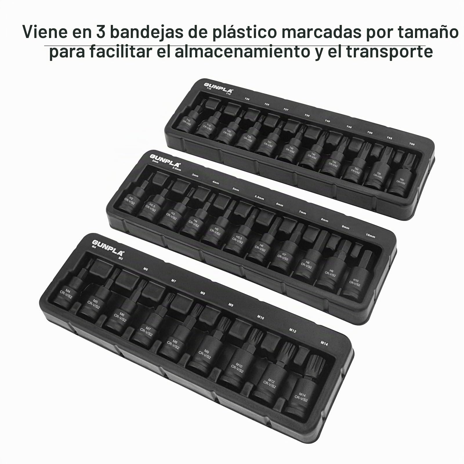 Gunpla Juego de brocas de impacto de 3/8 pulgadas CR-V, S2 de acero impactado poco profundo métrico 31 piezas hexagonales de 2-10 mm, Torx T10-T60, Spline M4-M14 Star Allen Bit Tools