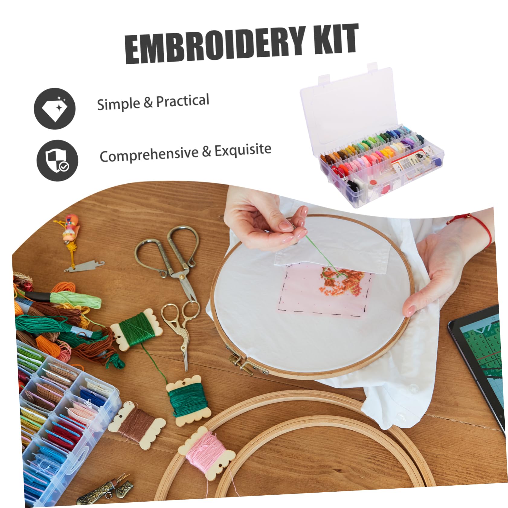 SHINEOFI 50 Colores Kit de Bordado y Caja de Plástico para Principiantes