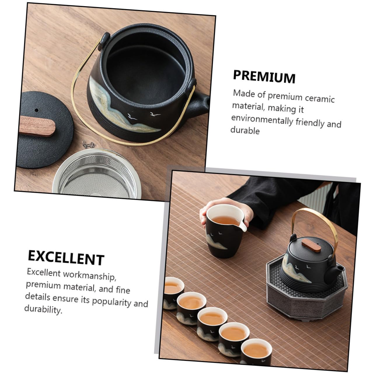 Cabilock Tetera de Cerámica Pintada a Mano Negra Asa Fría para Preparar Té en Casa o Sala de Té Profesional, Diseño Creativo Infusionar