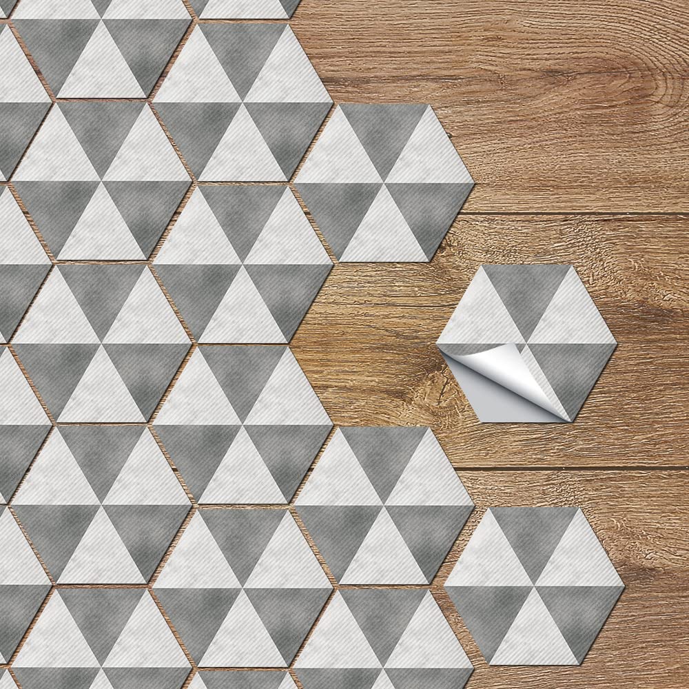 Alwayspon Vinyl Tiles Floor Sticker, Anti-Slip Waterproof Hexagon Kitchen Bathroom Balcony Floor Tiles Decals, Peel and Stick Self-Adhesive Wall Sticker, 7.87x9.05 x 30Pcs Set, Gray Cement