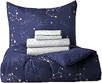 Vista 6 de Dream Factory Kids - Juego completo de ropa de cama de 7 piezas, edredón de microfibra súper suave de fácil lavado, tamaño full, azul marino Zodiac