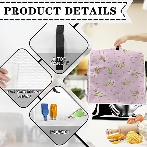 Miniatura 5 de Cubierta para mezclador de cocina con estampado de lunares morados con mango superior portátil, fácil limpieza, piezas de mezclador para 6-8 cuartos