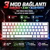 Gravion Kyra MK61 RGB Mekanik Gaming Oyuncu Klavyesi,%60 Kompakt, Bluetooth & 2.4G Kablosuz + Kablolu, Huano Red Switch, Türkçe Q,Beyaz
