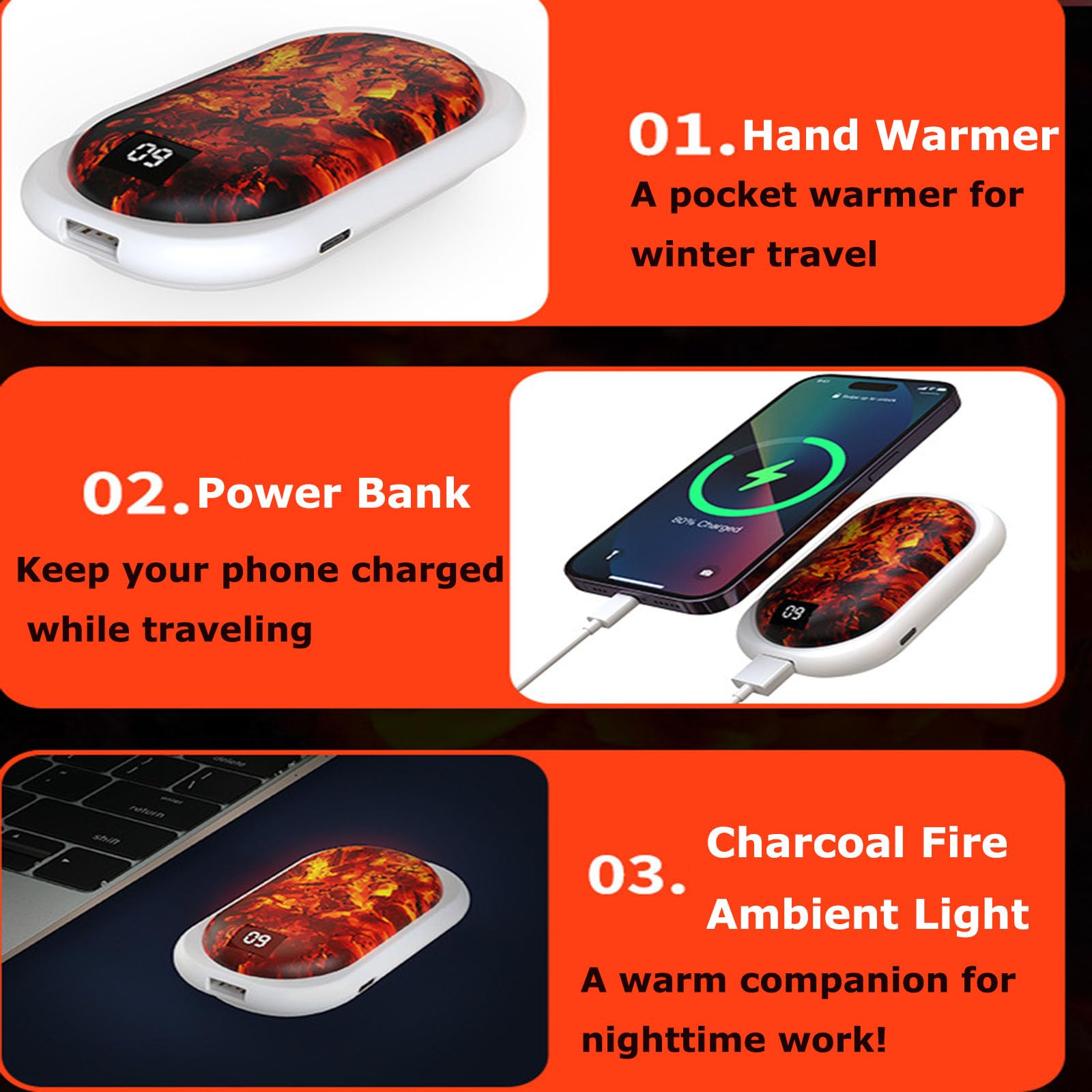 Set di 2 Scaldamani Elettrici, 3 modalità di Riscaldamento, Scaldamani per attività All'aperto, Campeggio, Regalo per Donne E UominiGreen, 3600mAh