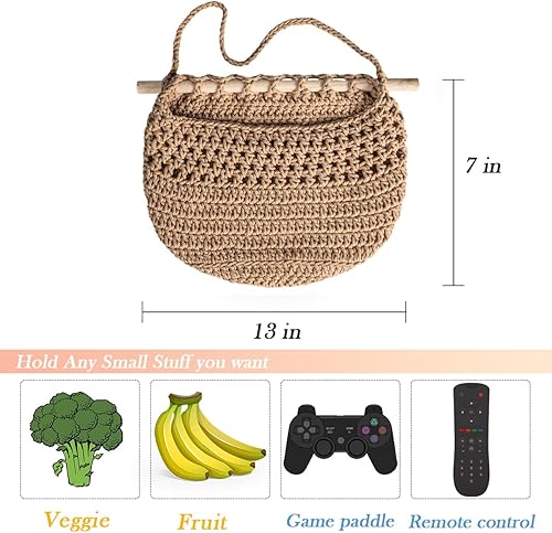 Miniatura 3 de Cesta colgante de frutas hecha a mano con cuerda de algodón bohemio para colgar en la pared, cesta tejida para guardar sobre la puerta, cestas