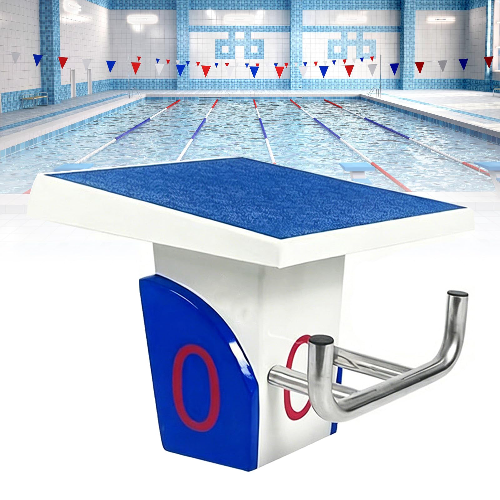 Tavola da immersione in acciaio inox con superficie e manico in gomma antiscivolo, piattaforma per piscina con base quadrata e raccordi per allenamento in competizione