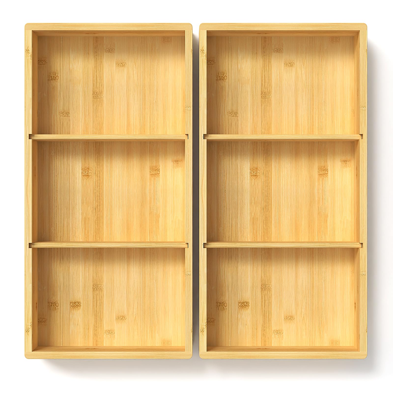 DUJEN 2 Pieces Bamboo Drawer Organizer 12.5 x 6 x 2, Adjustable Individual Junk Drawer Organizer