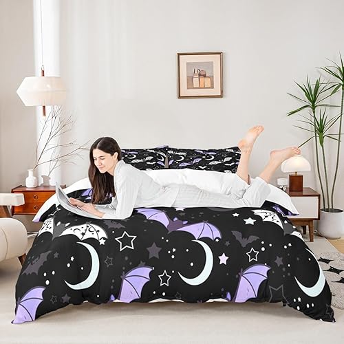 Miniatura 3 de Feelyou Juego de funda de edredón con diseño de murciélagos, tamaño King, juego de ropa de cama de Halloween para niños y niñas, estampado de
