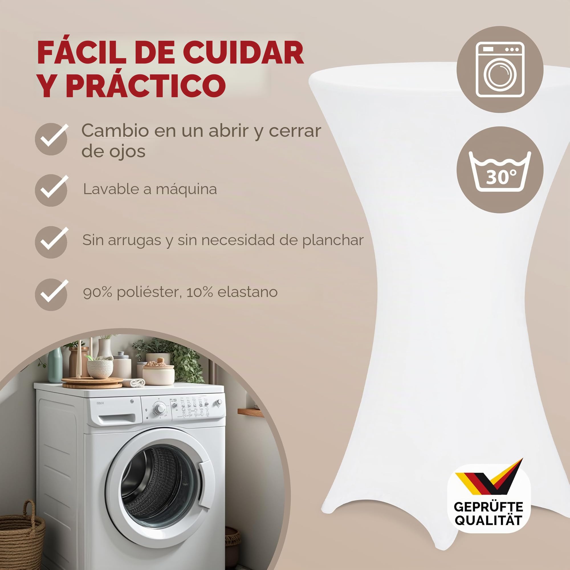 Deuba 5 x Manteles elásticos para Mesa de pie Alta de 70cm Lavable fácil Cuidado Blanco para Eventos matrimonios