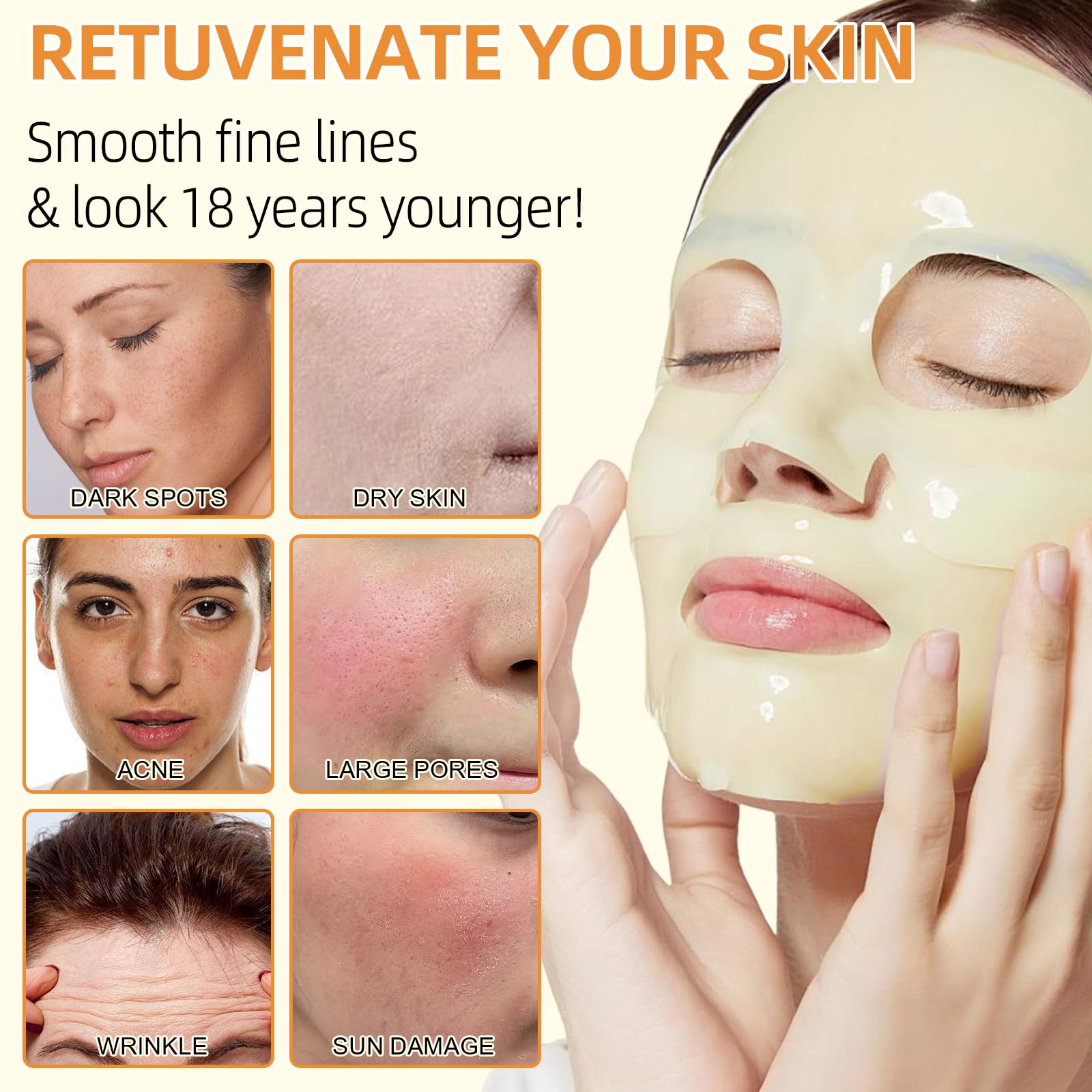 Kojic Acid & Turmeric Collagen Mask, Hydrating, Firming and Moisturizing, Pore Minimizing - Image 2