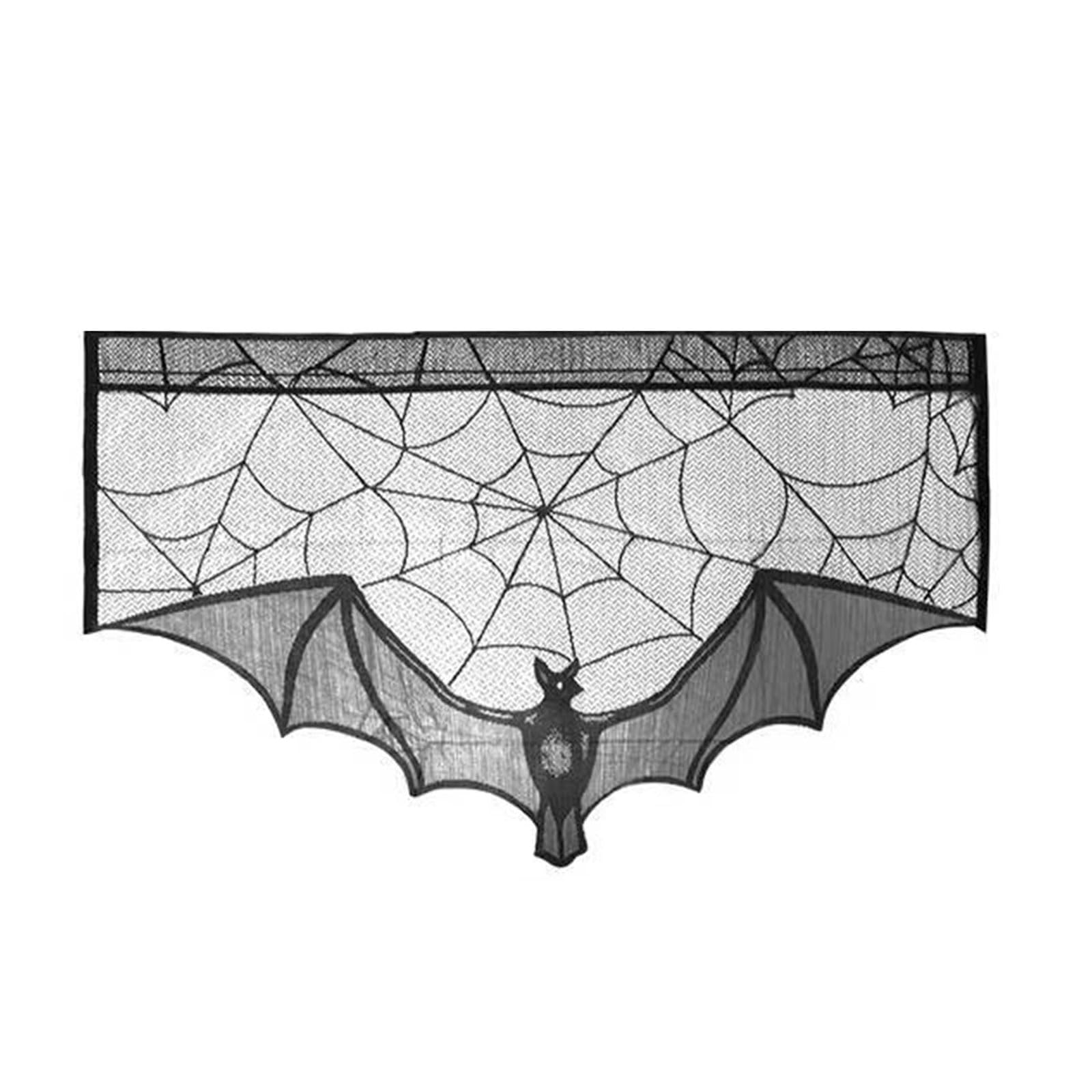Web Lace Table Runner and Rectangular Mantel Scarf Covers for Halloween Party Decoration Black Spiderweb Mantel Scarf