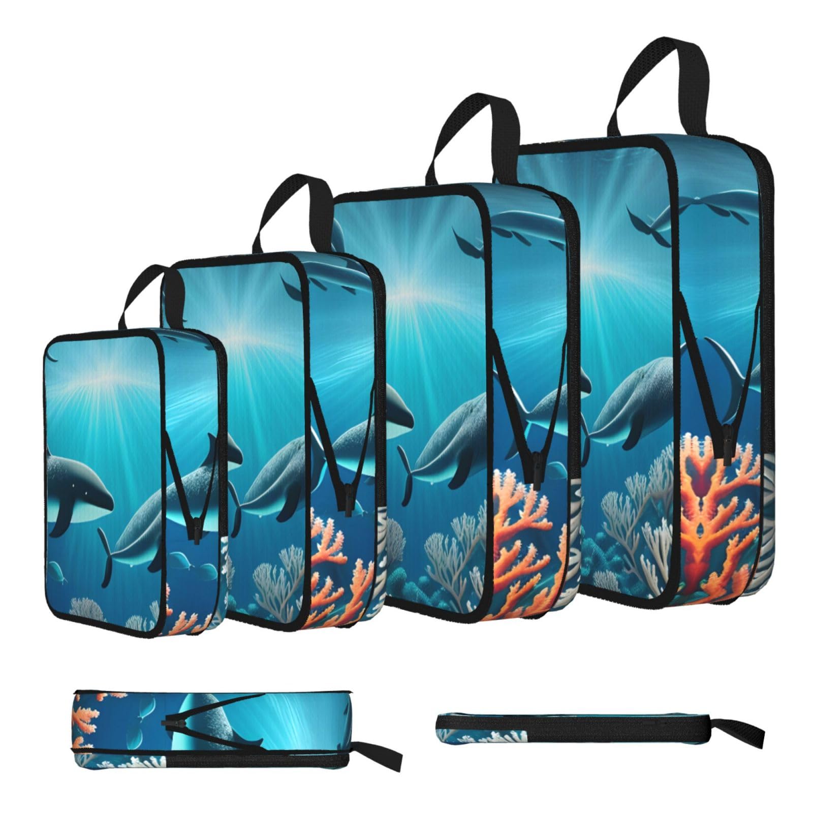 Sxzvvbn Black Whales Under The Sea Compression Packing Cubes 4 Piece Set