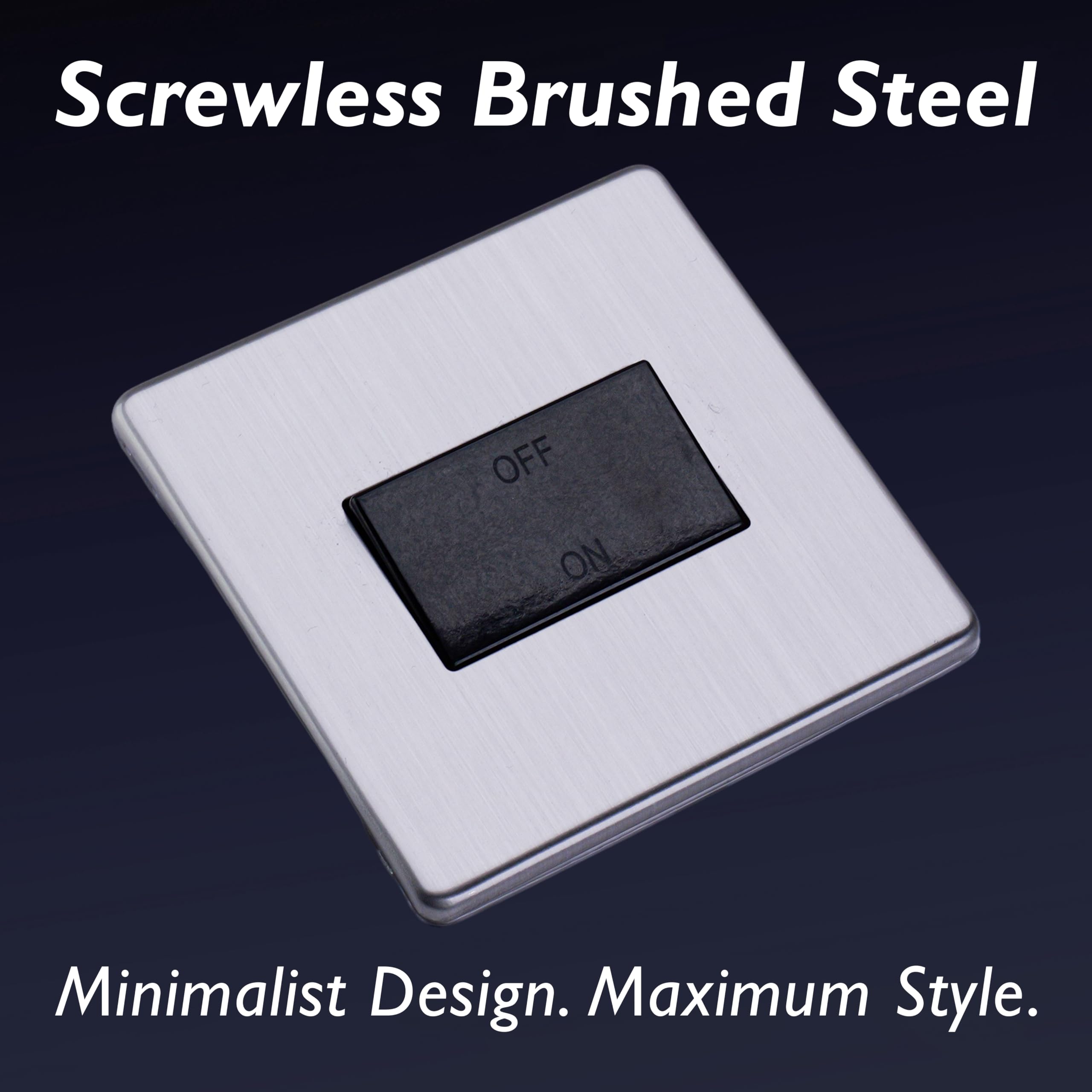 Varilight Fan Isolator Switch - Screwless Brushed Steel With Black Rocker - Image 3