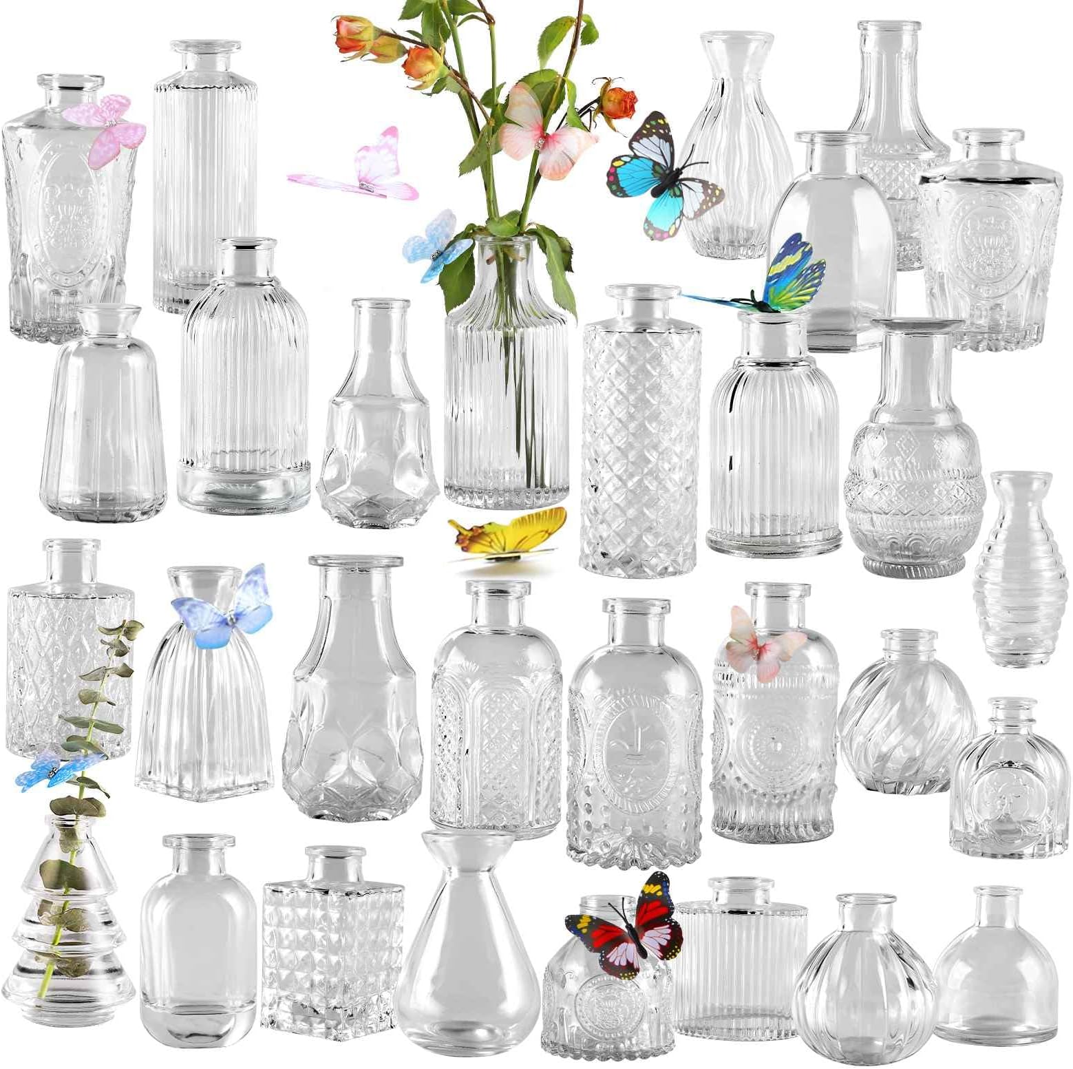 Glass Bud Vase Set of 30, Clear Bud Vases for Flowers, Small Glass Vases, Mini Glass