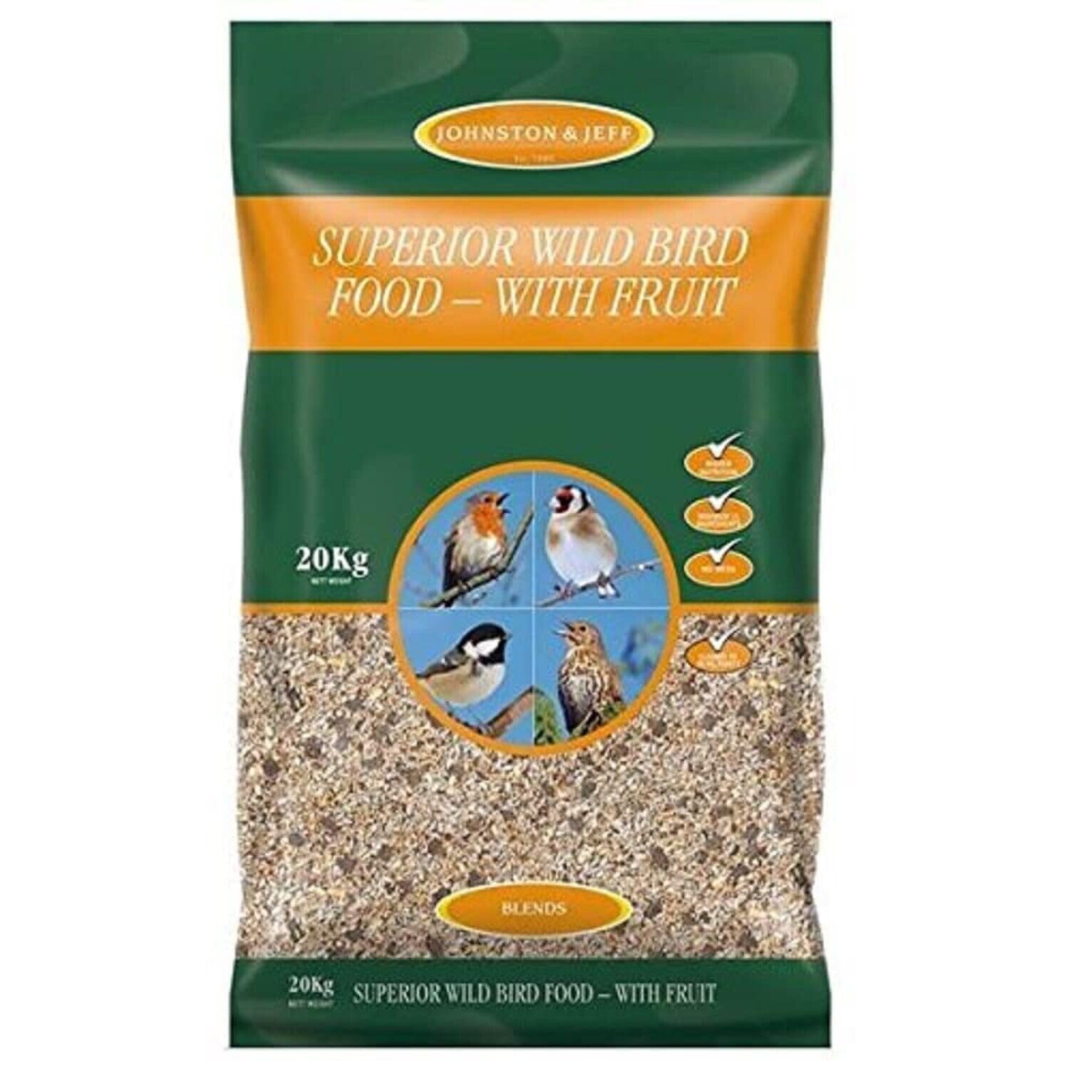 20kg Superior Wild Bird Food With Fruit - Husk-free Mix - Clean Feeding, Enhanced Nutrition, Maximum Energy