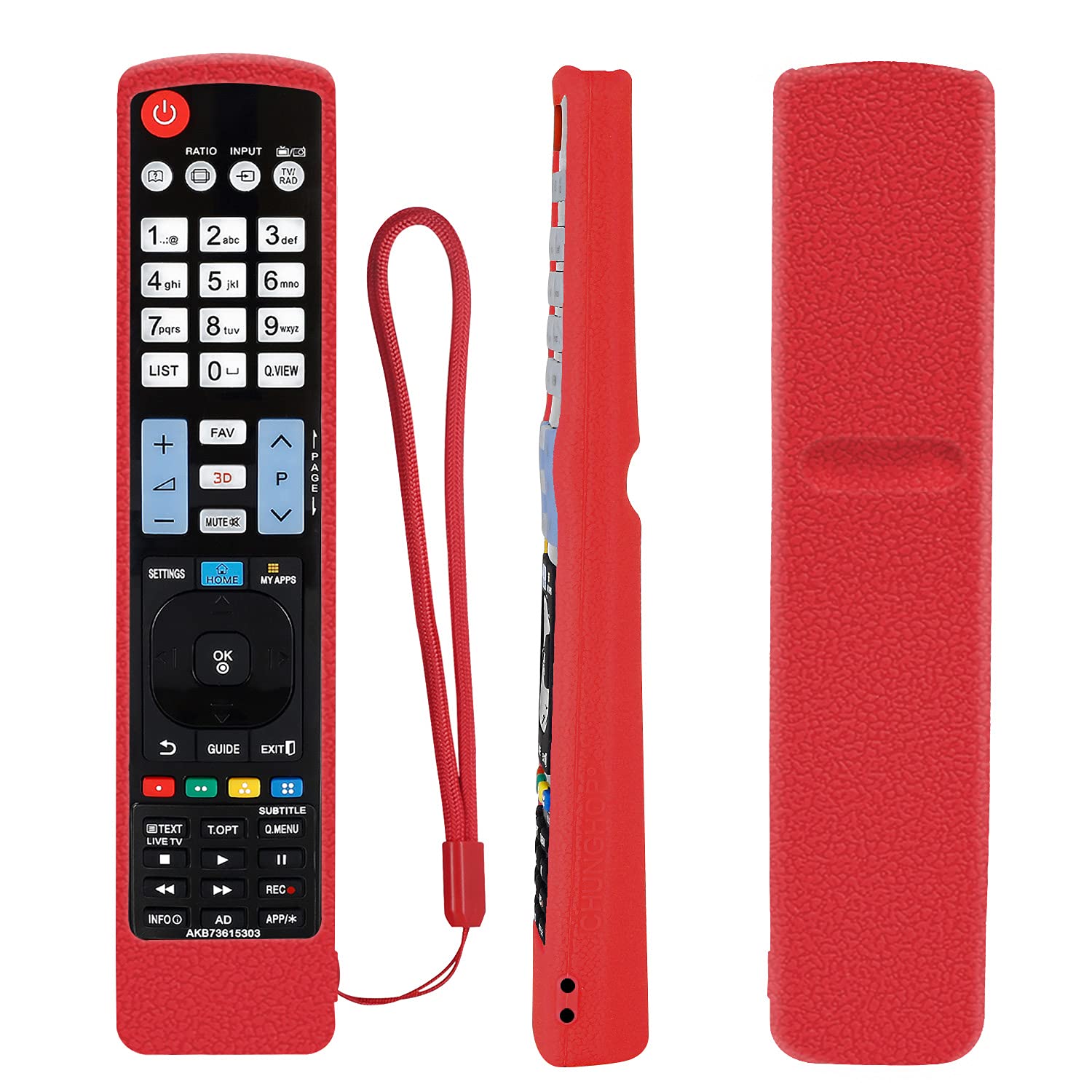 CHUNGHOPProtective Silicone Remote Case Compatible with LG AGF76692608 AKB73615303 AKB73756567 Smart TV Remote Controller Shockproof Washable Skin-Friendly Anti-Lost Remote Cover with Loop (Red)