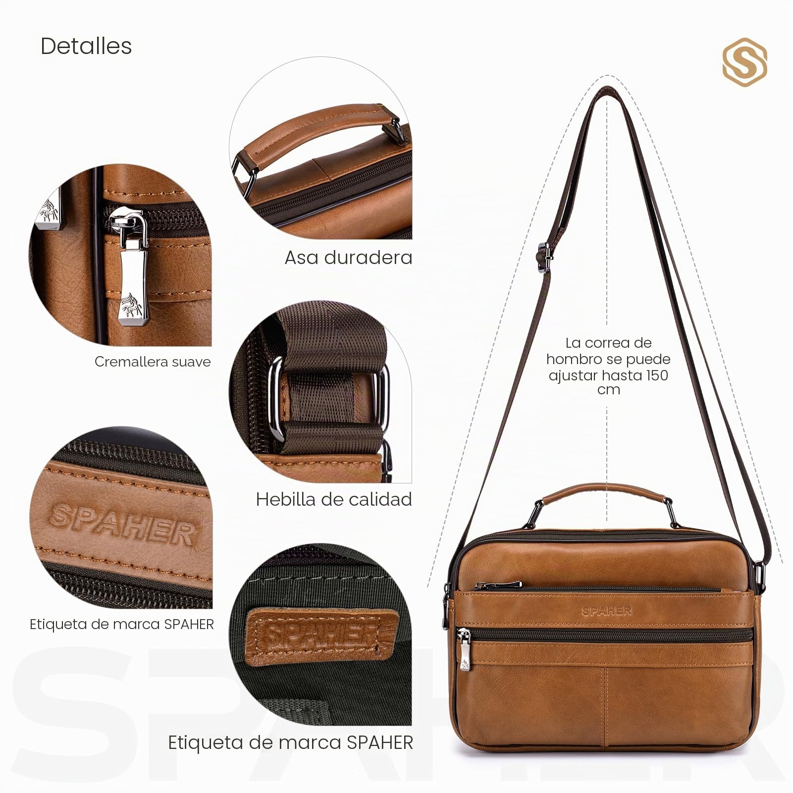SPAHER Bolso Hombre Bandolera Piel Grande Bolso Caballero Bandolera Cuero Hombre Bolso Bandolera Hombre Bolsos Hombre de Cuero Mariconeras para Hombres Bolsos de Hombre Bandolera Man Bag