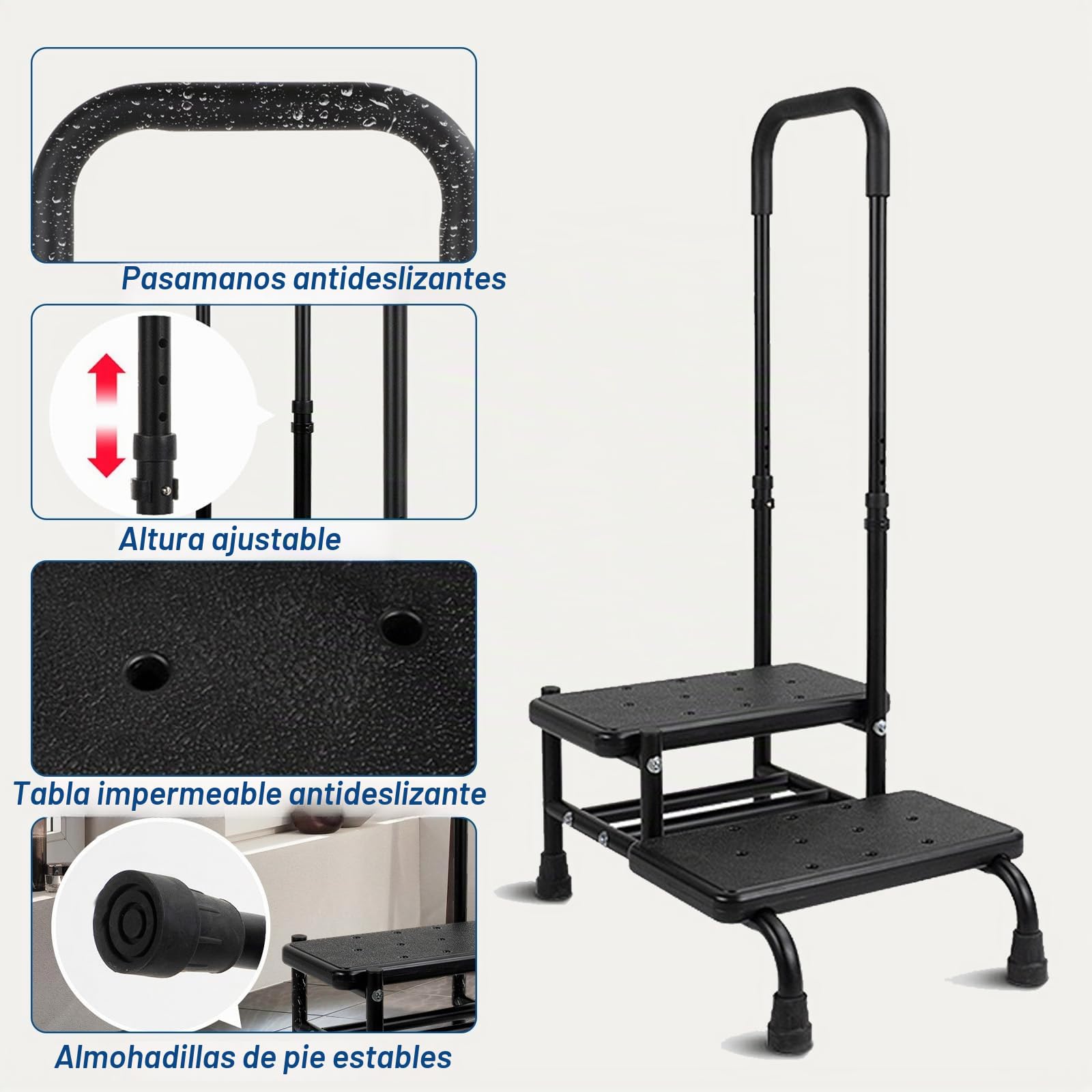 Escalón de bañera con asa, ayuda para personas mayores y discapacitados, 5 velocidades, altura regulable, 2 niveles, capacidad de carga de hasta 136 kg, taburete con mango reposapiés para cama, cocina