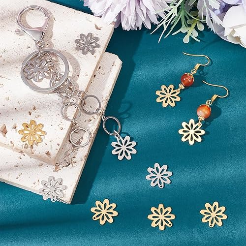 Miniatura 3 de UNICRAFTALE Dijes de hojas de flores, colgantes huecos de acero inoxidable, colgantes de metal, dijes de plantas de primavera y otoño, color dorado