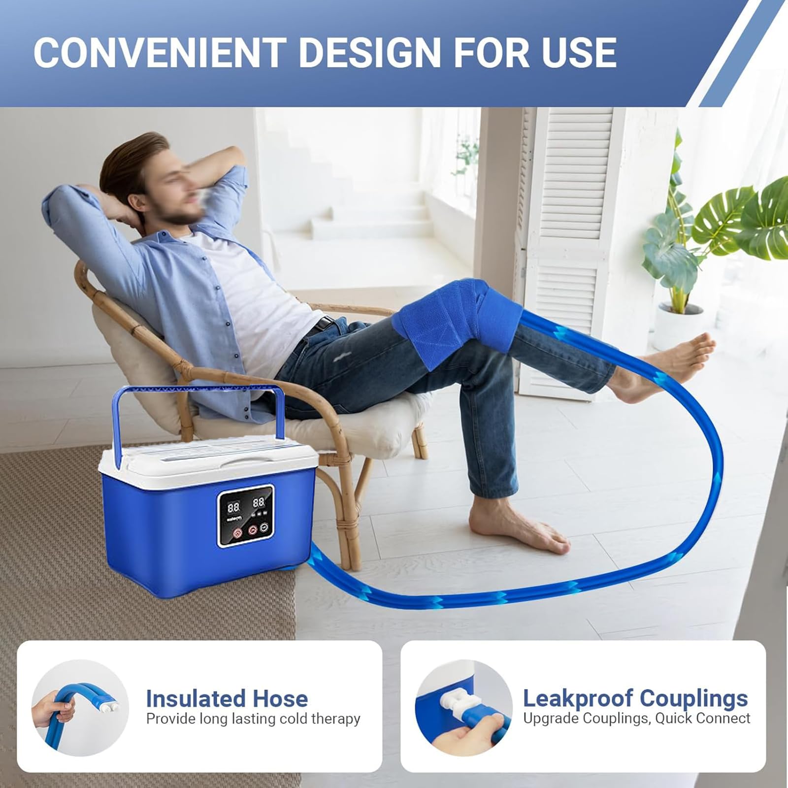Máquina de crioterapia con tanque de agua de 8 litros, terapia de frío de 12 horas, ajustes de temporizador, diseño de aislamiento, bajo ruido para rodilla y tobillo
