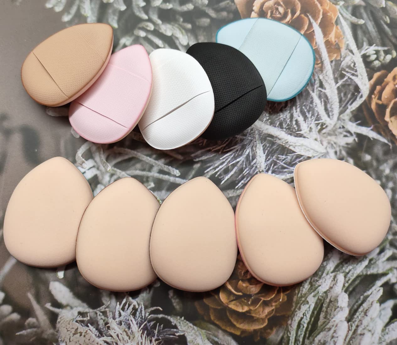 Confezione da 10 spugnette per cipria da dito con cinghia per le dita, mini spugnette per trucco per fondotinta liquido, crema, correttore, ombretto, strumenti di bellezza bagnati e asciutti (5