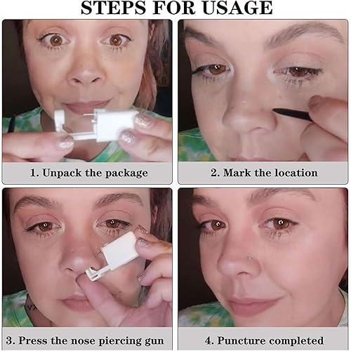Miniatura 5 de Kit de perforación de nariz - Kit de perforación de nariz desechable, kit de pistola de perforación de nariz propia, herramienta