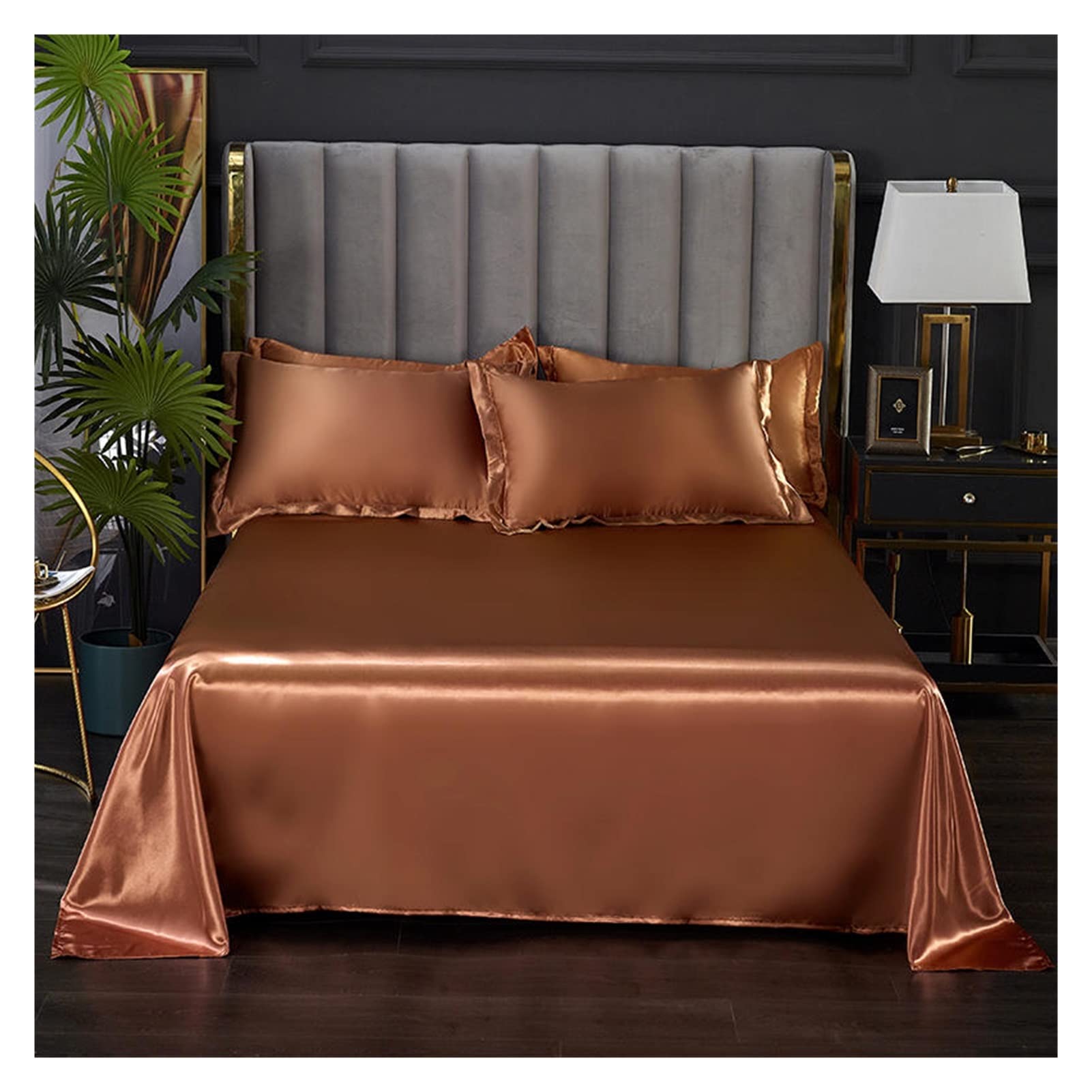 MTKSFDC Silk Bed Sheets 1 pc Bed Sheet for Summer Ice Cool Fabric Top Sheets Satin Smooth Flat Bed Sheet for Double Bedding (no pillowcase)(Qiankafei,250x230cm 98x90inch)