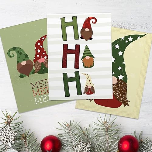 Miniatura 5 de Adorable paquete de tarjetas navideñas de gnomo, 24 tarjetas de notas de Navidad extravagantes con sobres blancos, 6 diseños ilustrados de gnomos