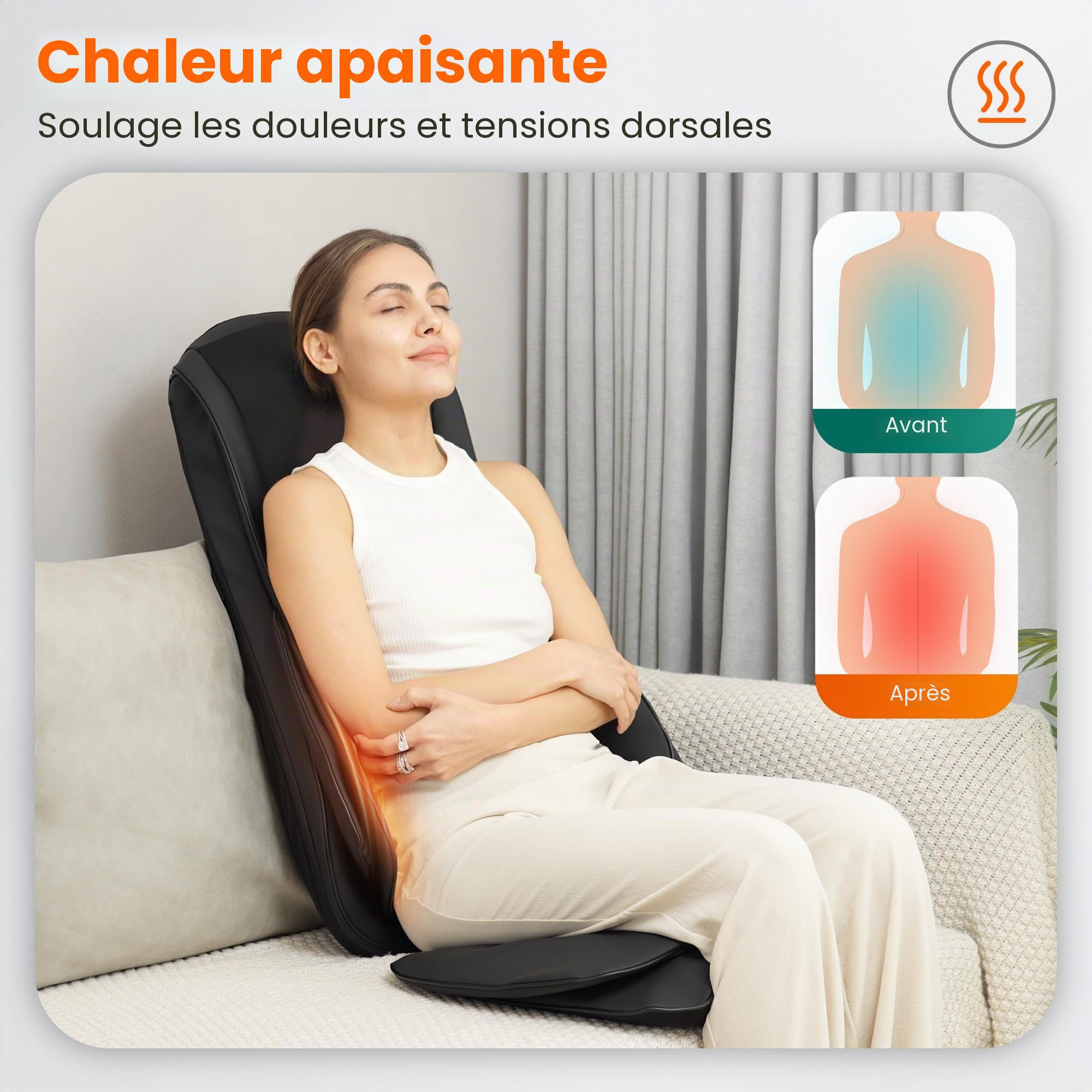 Snailax Siège Massant Shiatsu amélioré avec Chaleur, Masseur De Siège de Chaise avec compression pétrissage vibration, Coussin de massage pour le dos cou épaule, Cadeaux
