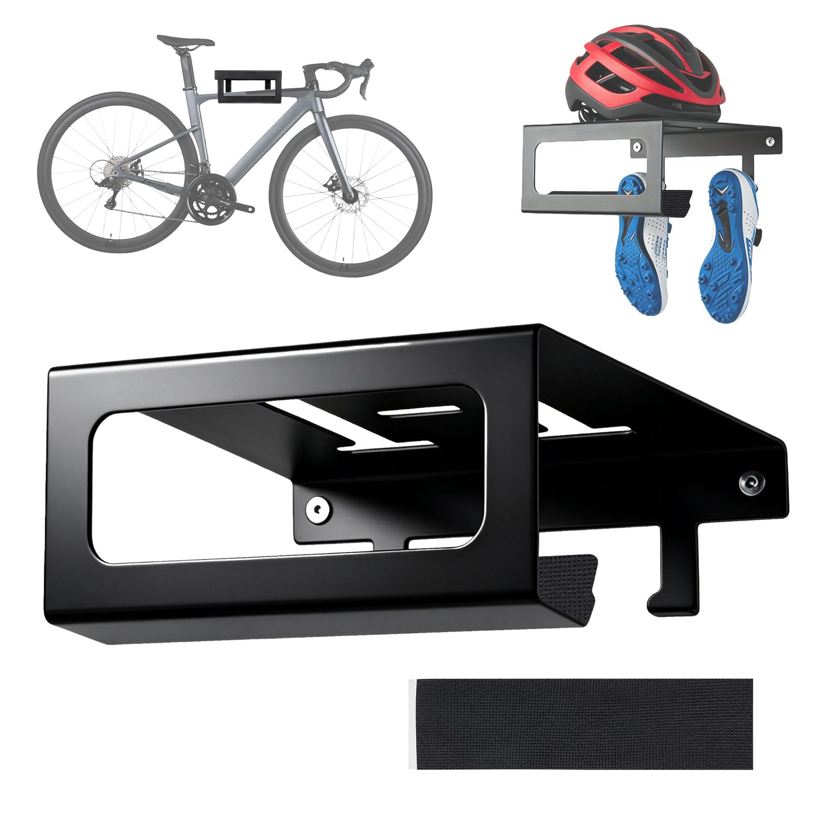 Supporto da parete per bicicletta, 3 in 1, multifunzione | Con gancio per mensola e imbottitura protettiva, supporto da parete per bici da corsa, per attrezzatura da bicicletta