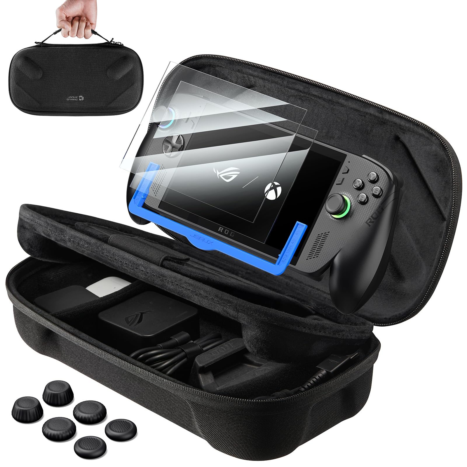 JSAUX Carrying Case for ROG Xbox Ally X, 3-in-1 Accessories Bundle with 2 Screen Protectors + Alignment Frame, 6 Thumb Grips, Dual-Layer Portable Travel Bag, All-in-One Protection for ROG Xbox Ally