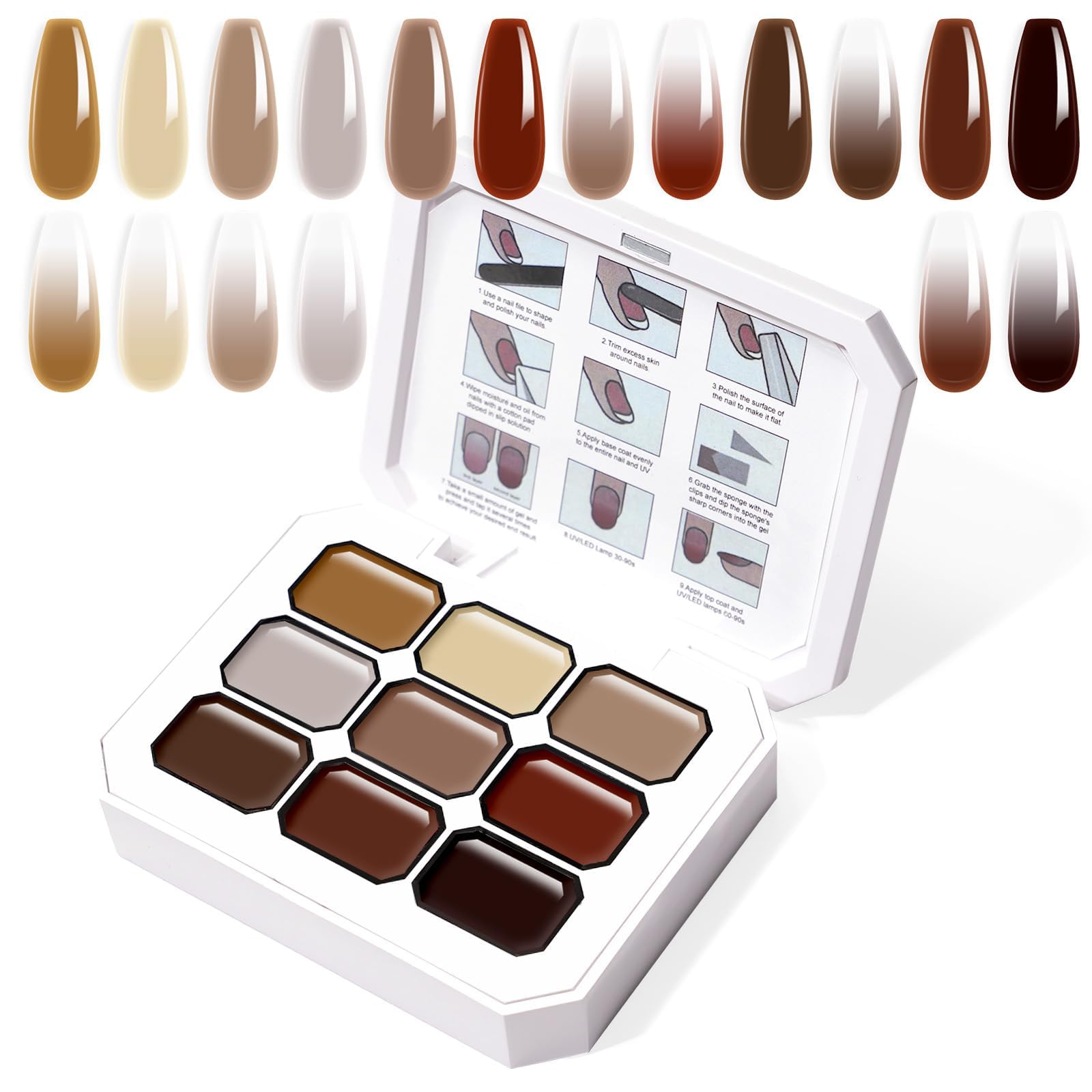 U-Shinein Gradient Painting Gel, 9 Colors Ombre Gel Nail Polish for Ombre Nails Aura Nails, French Manicure DIY Nail Art,Palette P