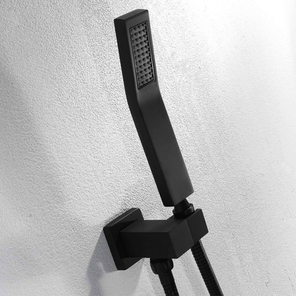 Zestaw prysznicowy, podtynkowy termostat, czarny, 25 cm, kwadratowy zestaw prysznicowy, spray wzmacniający, miedziana bateria prysznicowa, 3 tryby, nie rdzewieje
