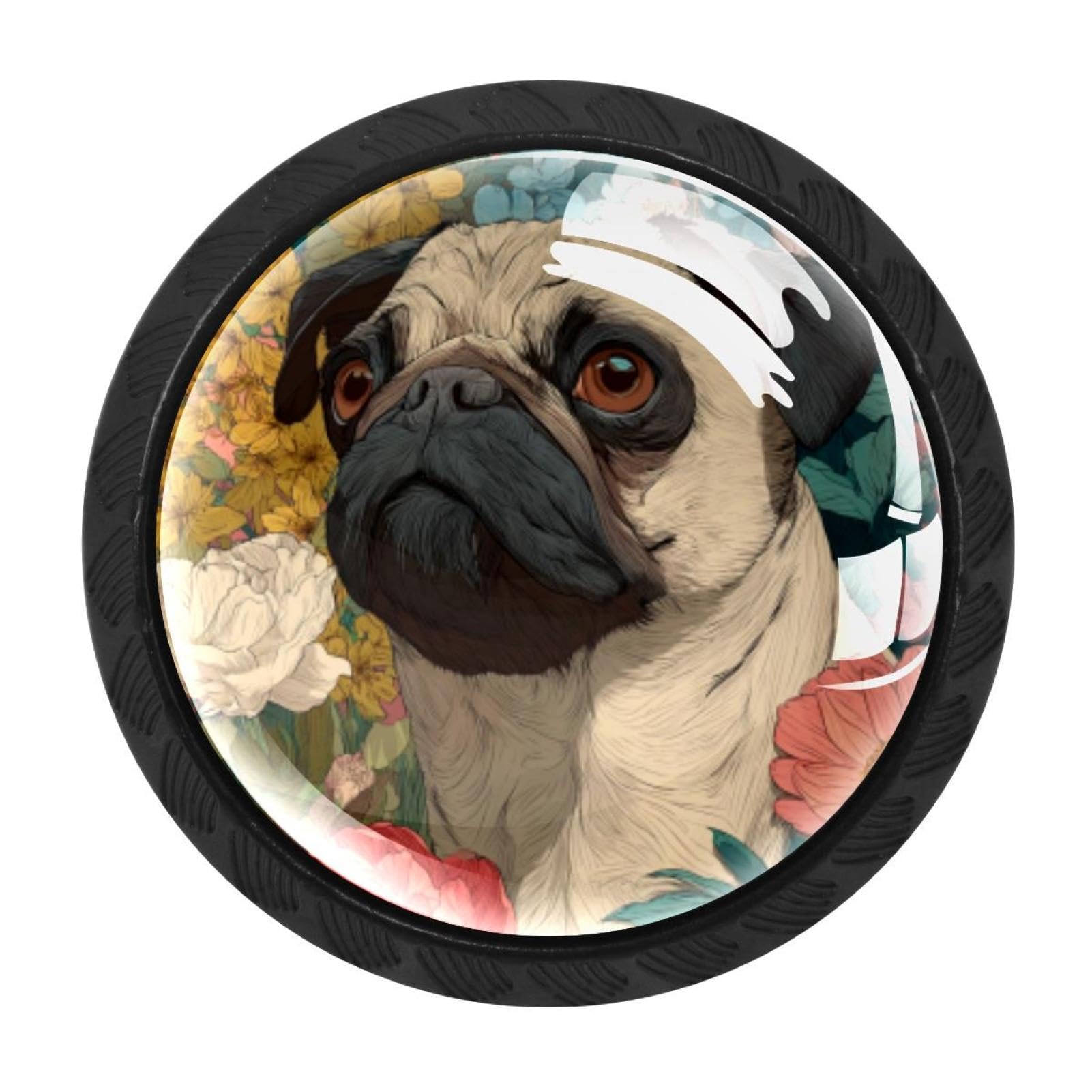 Chenzzzz Multicolored 20 4 Pack Pug And Florals (2) Drawer Knobs Cabinet Knobs Crystal Glass Knobs Pulls Handles For Kitchen Cabinet Hardware Cupboard Door Dresser Wardrobe Home Decor