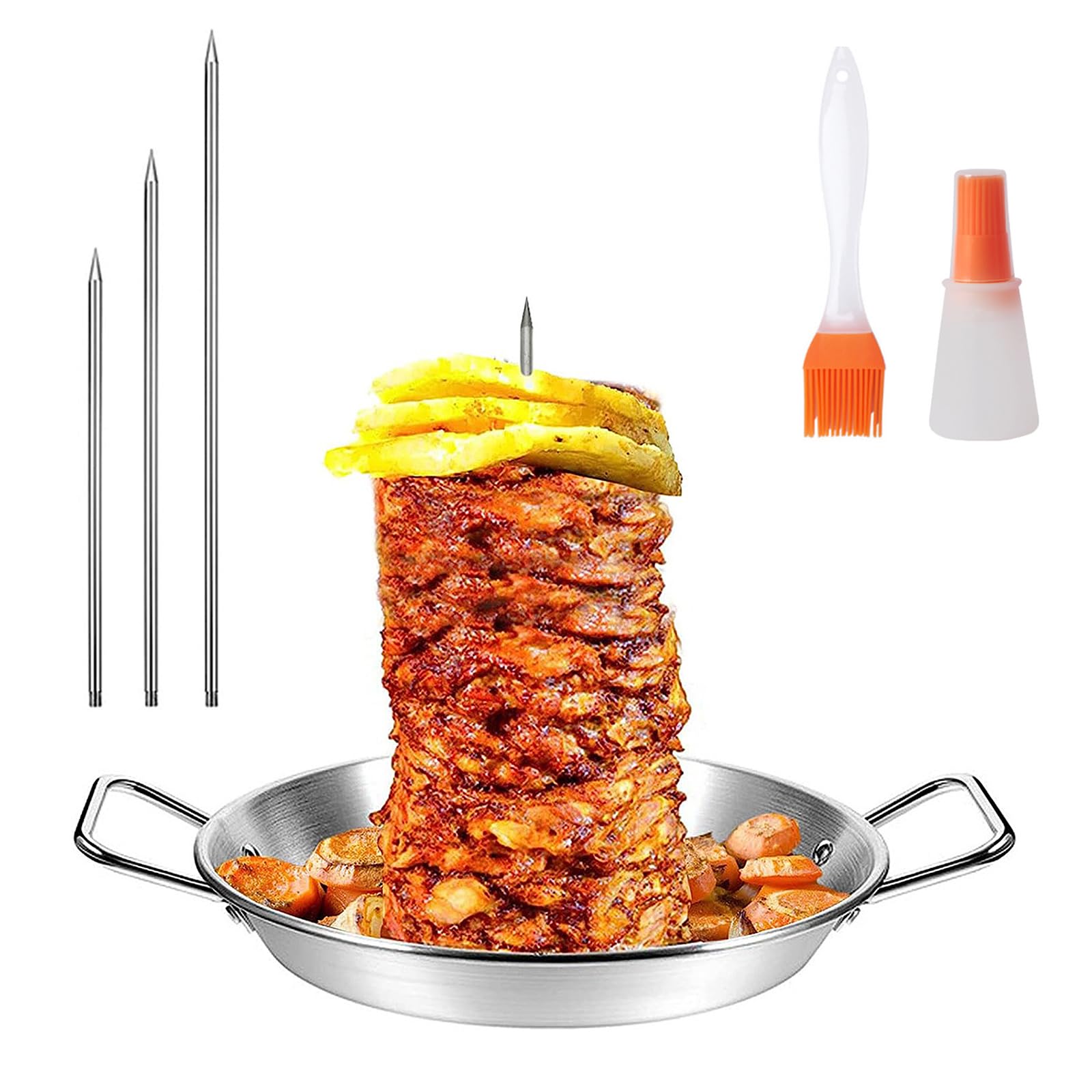 MEETOZ Stainless Steel Vertical Meat Skewer, BBQ Vertical Skewer Grill with 3 Replacement Spikes