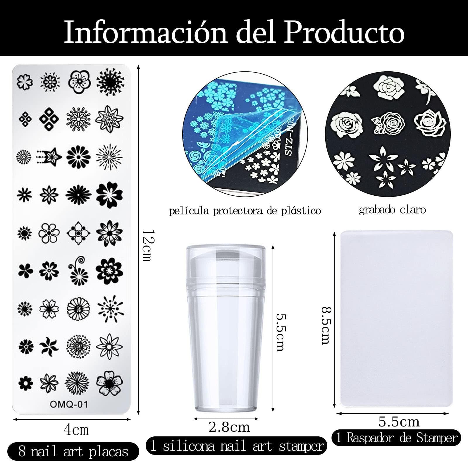 Nail Art Stamping Plates 10 PCS Placas Estampacion Uñas Nail Stamping Kit Patrón Flores Mariposas