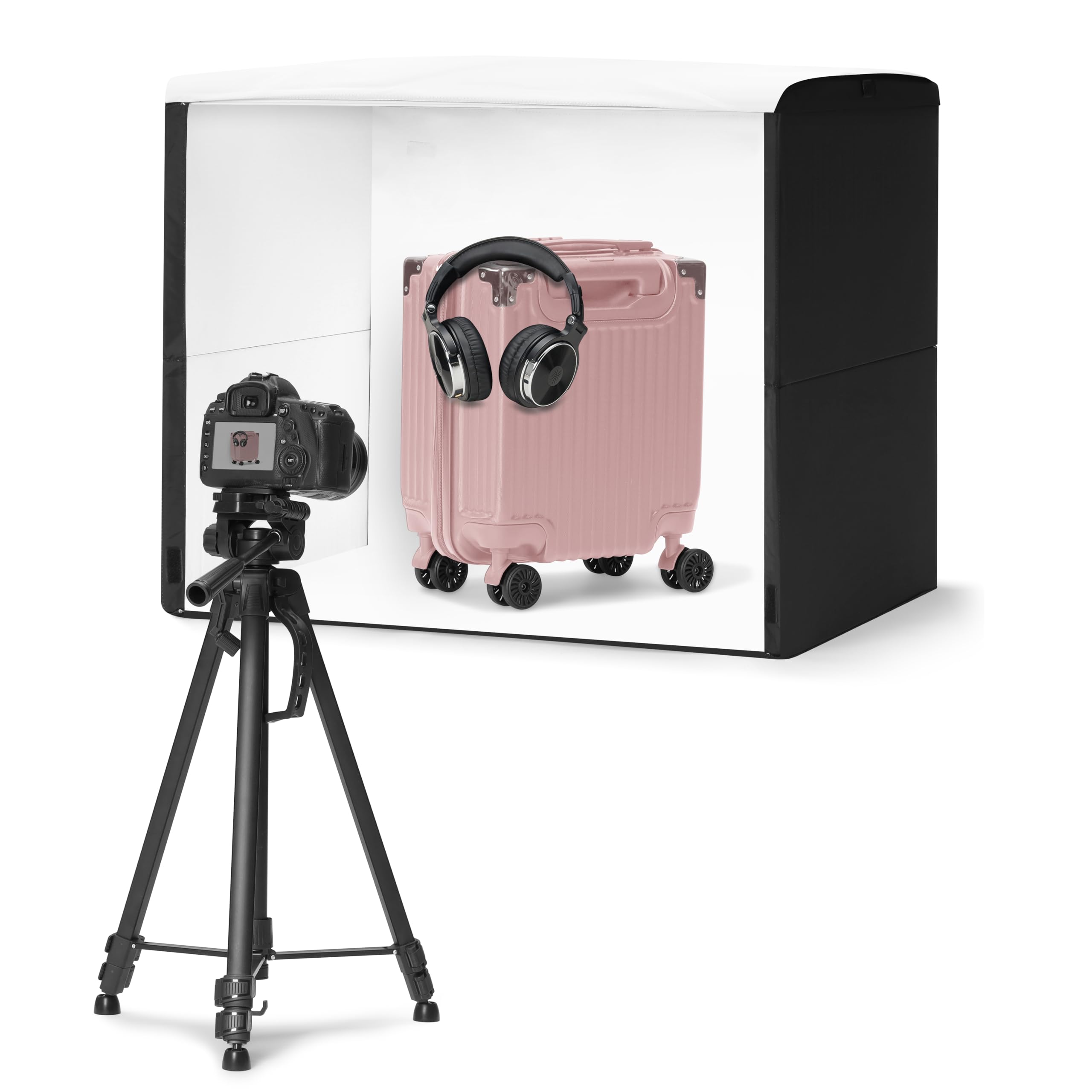 Amazon Basics Light Box Photography, 25 x 30 x 25 Inches Large Portable Foldable Photo Studio Box with LED Light, 1 Piece, Black