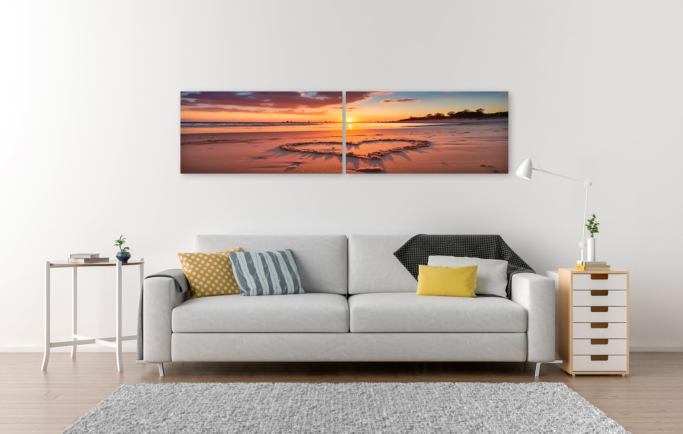 islandburner cuadro sobre lienzo forma corazón arena playa puesta de sol luz cálida imágenes murales póster