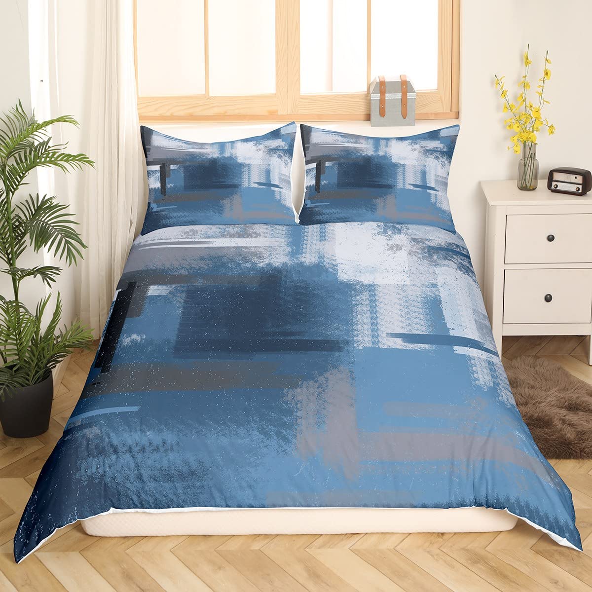 Abstract Bedding Set Modern Abstract Art Bedding Set for Kids Teens Grey Blue Pattern Duvet Cover Retro Bedspread Cover Room Decor 2Pcs With 1 Pillow Case Single Size โ image 1
