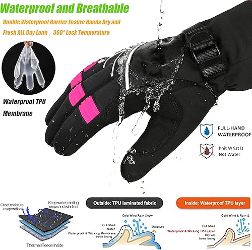 Miniatura 3 de Moreok - Guantes de invierno impermeables y resistentes al viento para hombres y mujeres, guantes térmicos con Thinsulate 3M de -30F para esquí,