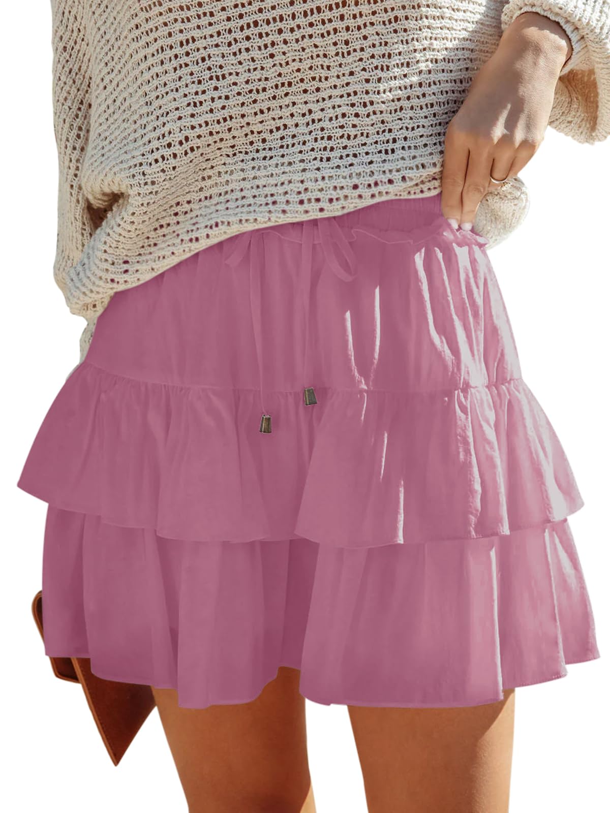 Aoudery Flowy Shorts for Women Boho Ruffled Tiered Skorts Casual High Waist Mini Skirts Tennis Golf Comfy Shorts 2026