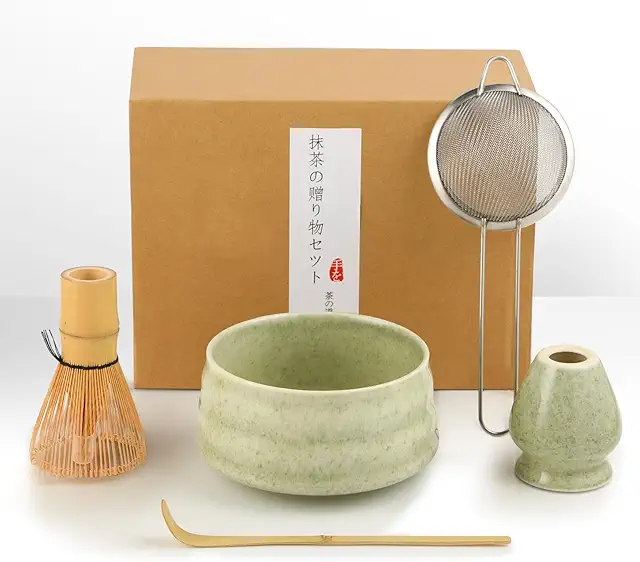 Japanese Matcha Tea Set - 5-Piece Ceramic & Bamboo Matcha Preparation Kit