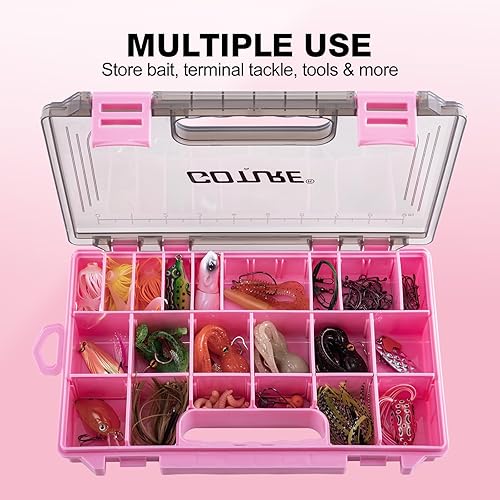 Miniatura 6 de Goture Organizador de caja de aparejos de pesca, caja organizadora de pesca transparente con regla de medición, divisores ajustables, pestillos C -