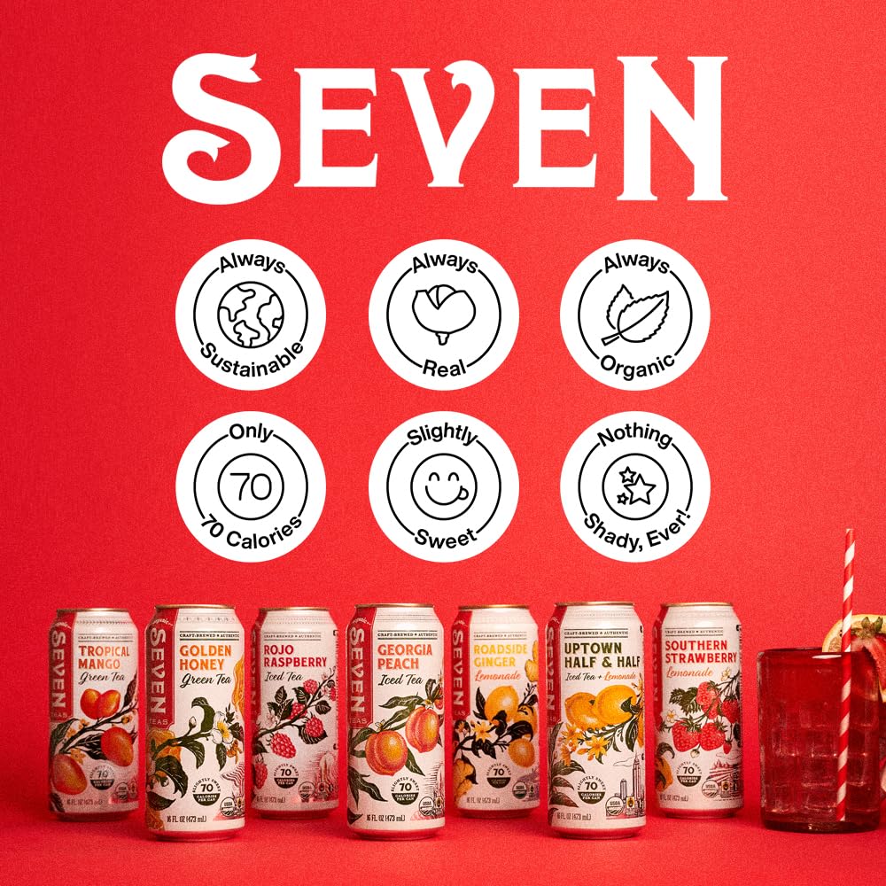 SevenTeas Greatest Hits Variety Pack, 16 OZ (Pack of 12 Cans), Lightly Sweetened Organic Iced Tea & Lemonade