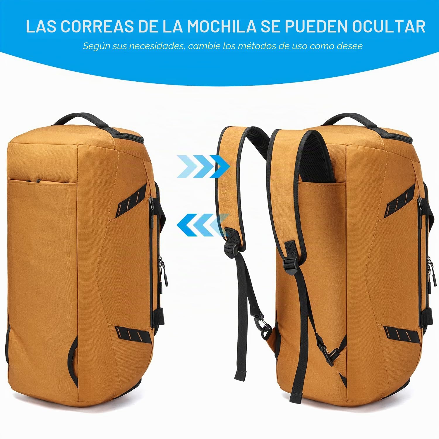 Bolsa de Viaje Hombre 40L Bolsa Deporte con Zapatos y Compartimentos Húmedos + Cinturón de Mochila Deportivo Viaje Gimnasio Natacion Boxeo Travel Duffle Bag Mujer, Marrón