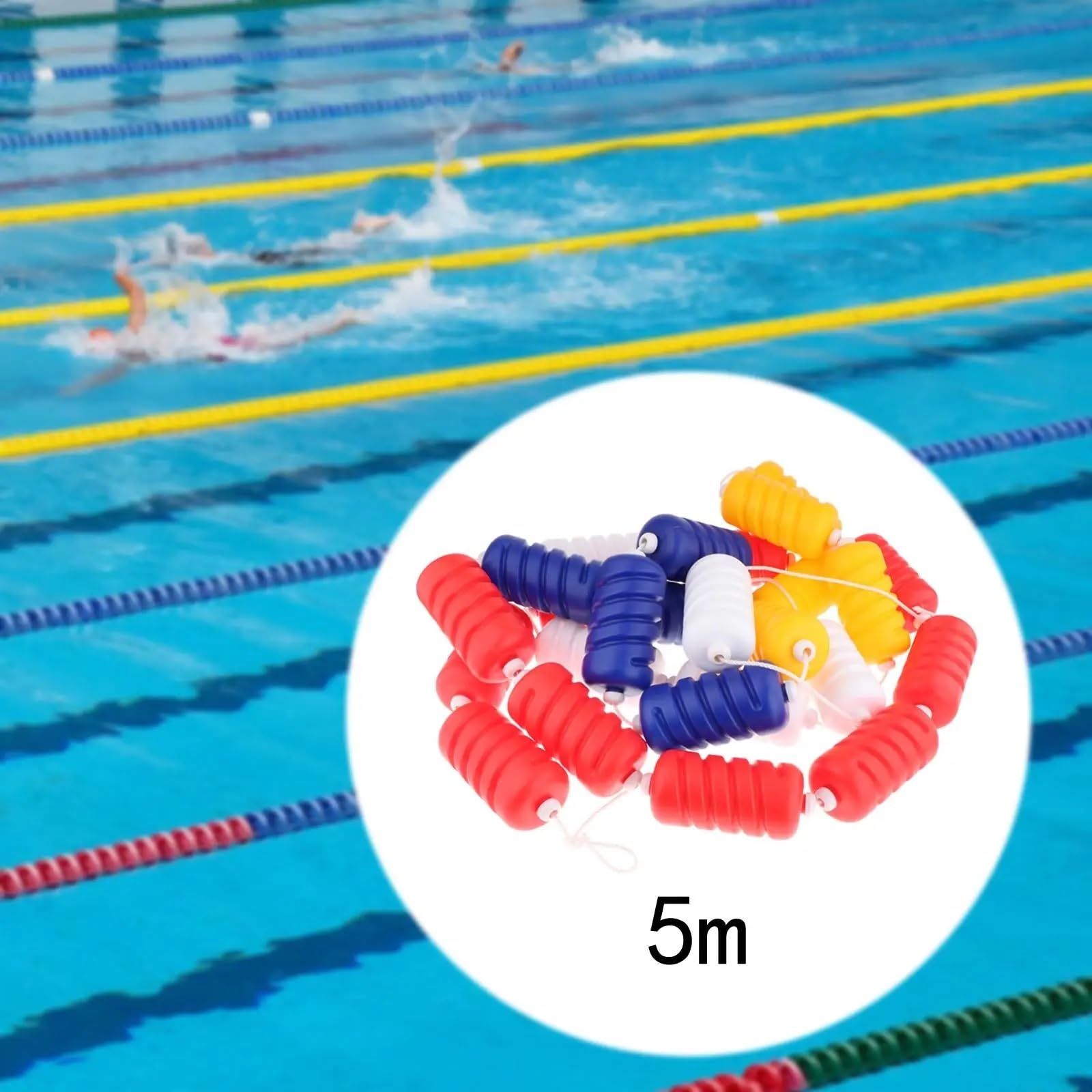 Trennseil for Schwimmbecken mit 3 farbigen Schwimmbojen, 500 cm lang, Trennlinie for Schwimmclubs, Strand- und Poolpartys, flach für Schwimmbad(6cm Dia)