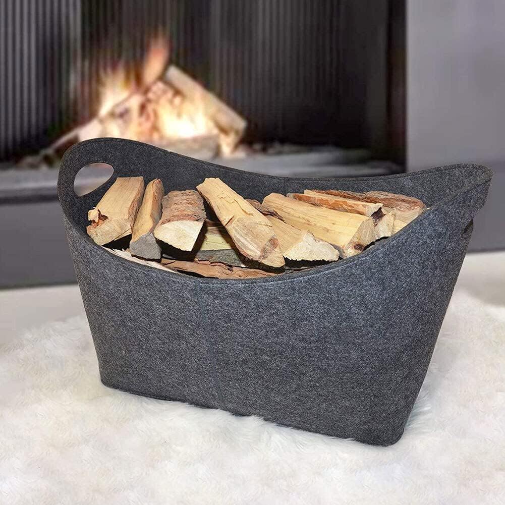 Log Tote Carrying Bag Felt Bag Firewood Fireplace Wooden Felt Bag Basket Fire Wooden Pocket Firewood Basket Fireplace Stove Firewood Carrier Firewood Bag for Fireplace (Color : Gris)