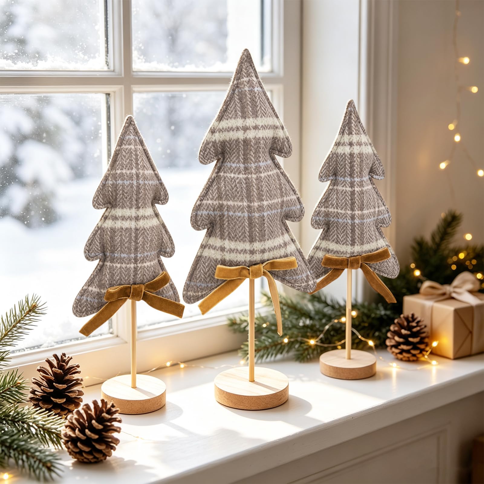 EASY JOY Plaid Cotton-Filled Christmas Trees 3PCS Set – Cozy Mini Tabletop Christmas Trees with Wooden Stands, Soft Plush Fabric Xmas Centerpieces for Home, Mantel & Shelf Decor — image 1